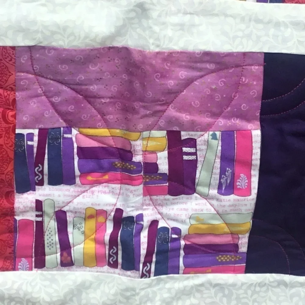 NWT. Hand Crafted Let’s Read Fuschia Quilt